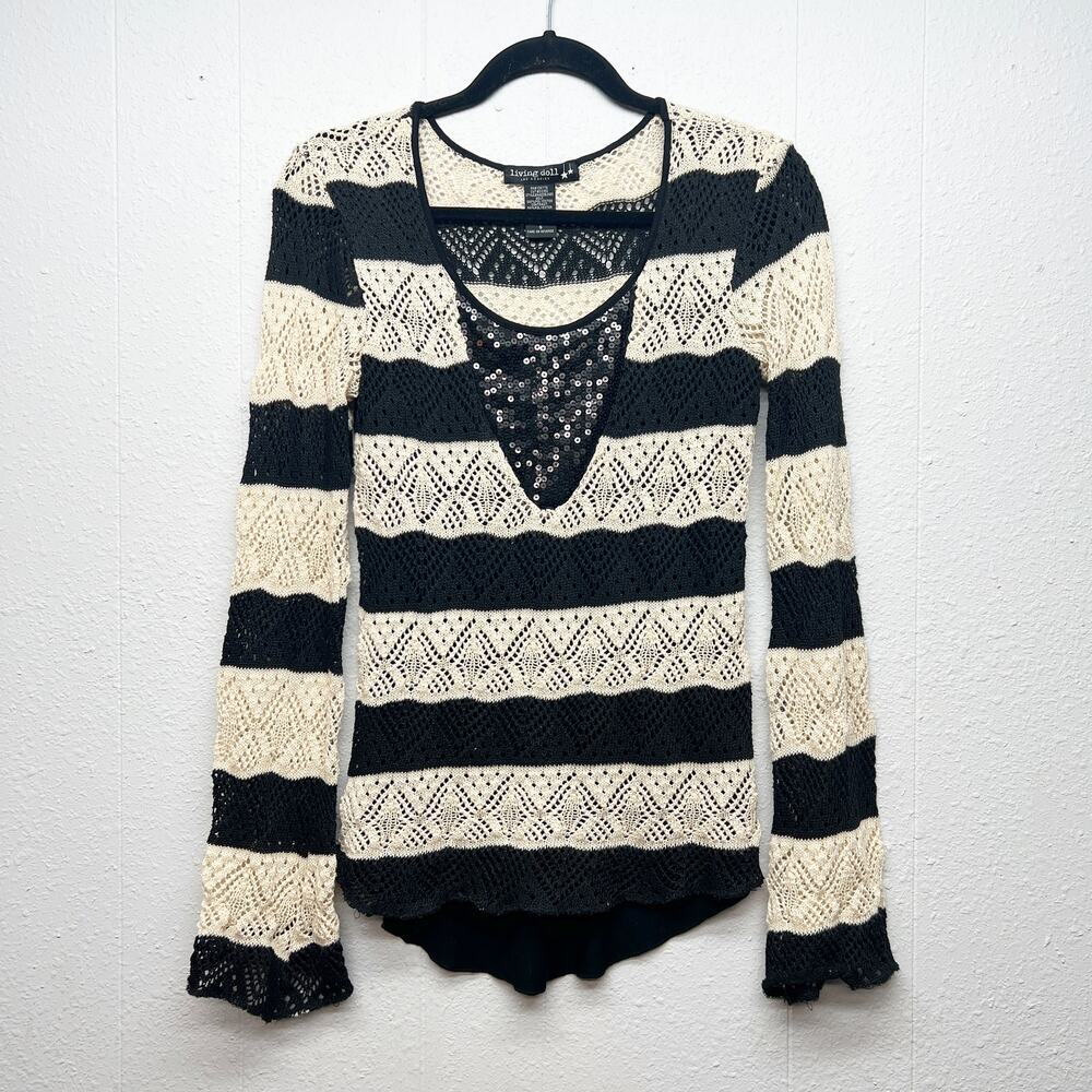 Living Doll Sequin Sweater Womens Small Open Knit Fairy Boho Y2K Whimsigoth